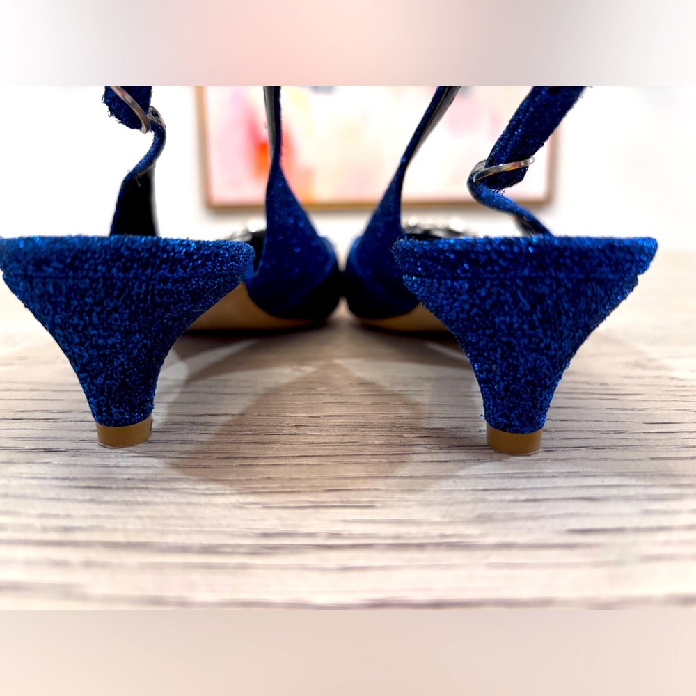 Rupert Sanderson Misty Crystal Lurex Slingback In Lapis Size 6.5 - Picture 9 of 11